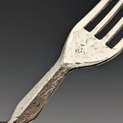 Circa 1860 British antique silver handle cutlery, 4 pairs, Harrison Brothers & Howson